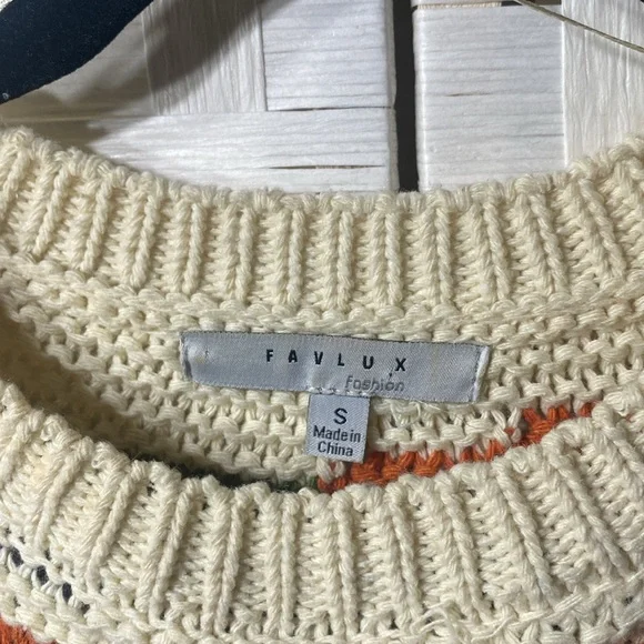 Favlux Neutral Striped Knit Oversized Cropped 3/4 Sleeve Sweater Size Small - Picture 7 of 10